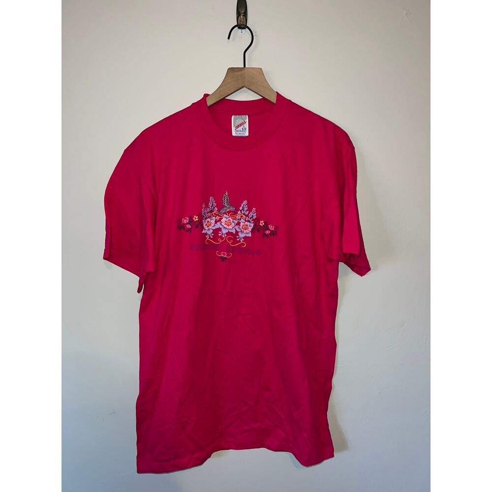 Vintage Eureka Springs Shirt Arkansas Flower Bird Graphic Pink Tee VTG 90s Large
